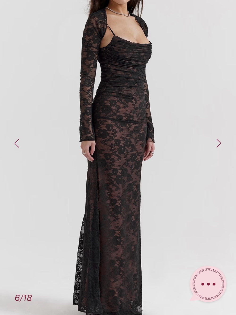 Sz XL - House of CB “Artemis” - Lace Overlay Long Sleeve Black Dress - Picture 2 of 4